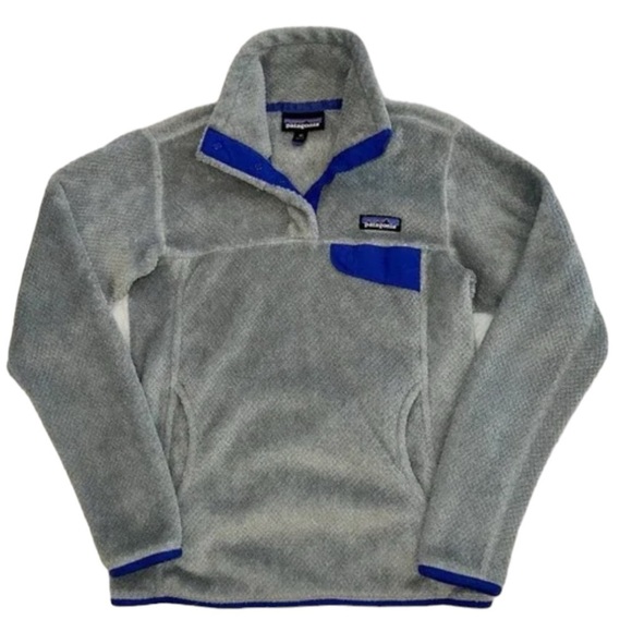 PATAGONIA Re-Tool Snap-T Fleece Pullover in Platinum Gray/Royal Blue Size Small - Picture 1 of 6